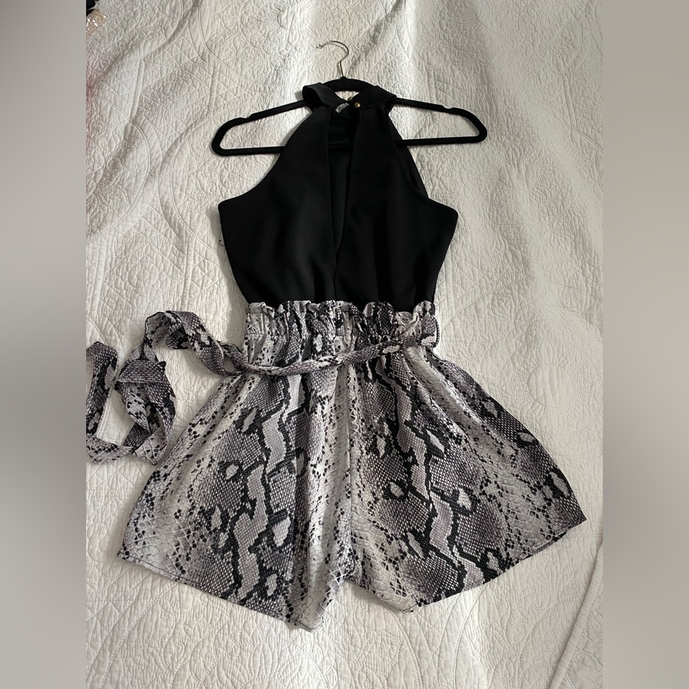 Black and animal print romper